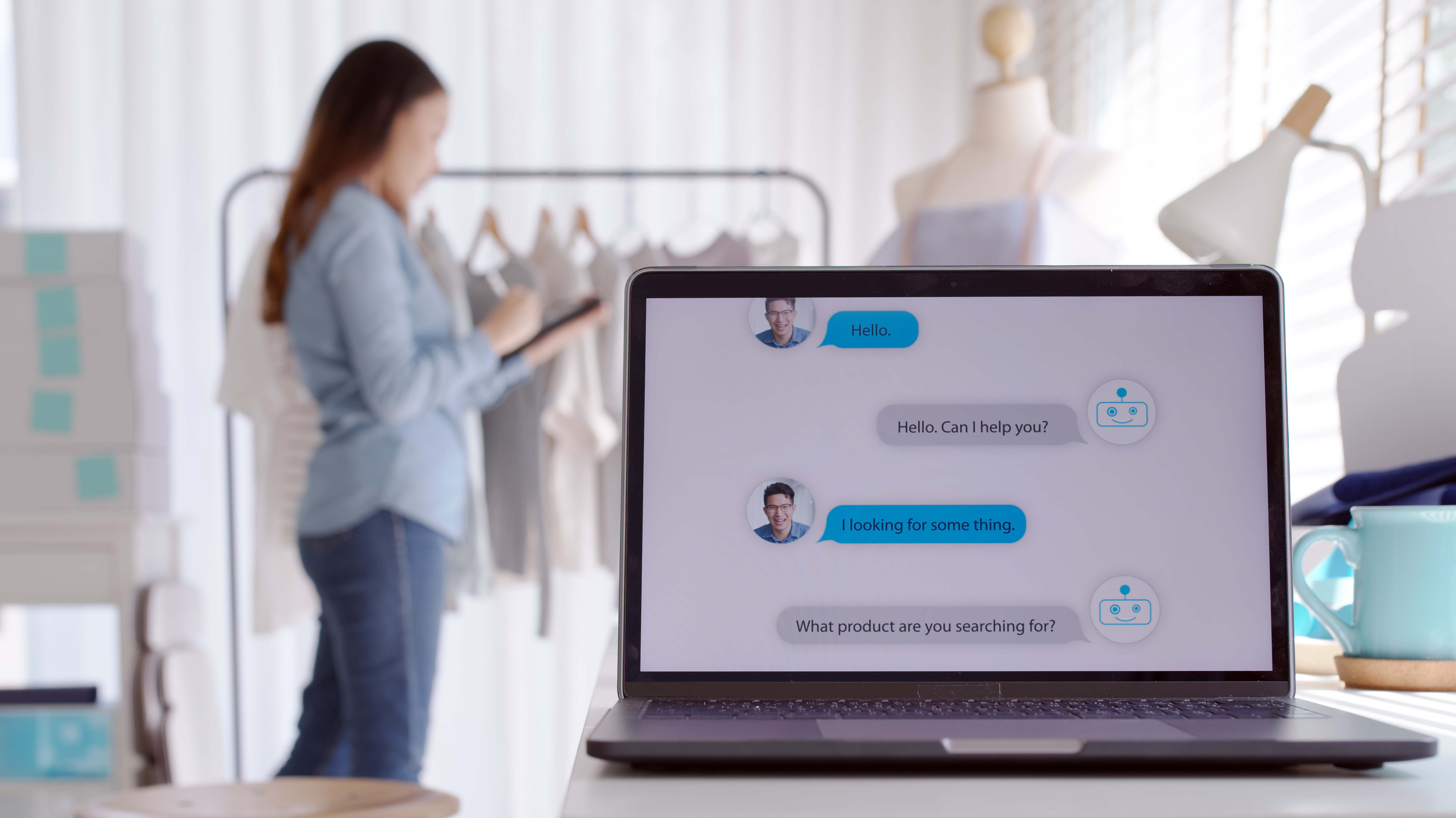 Woman using AI chatbot for business consultation