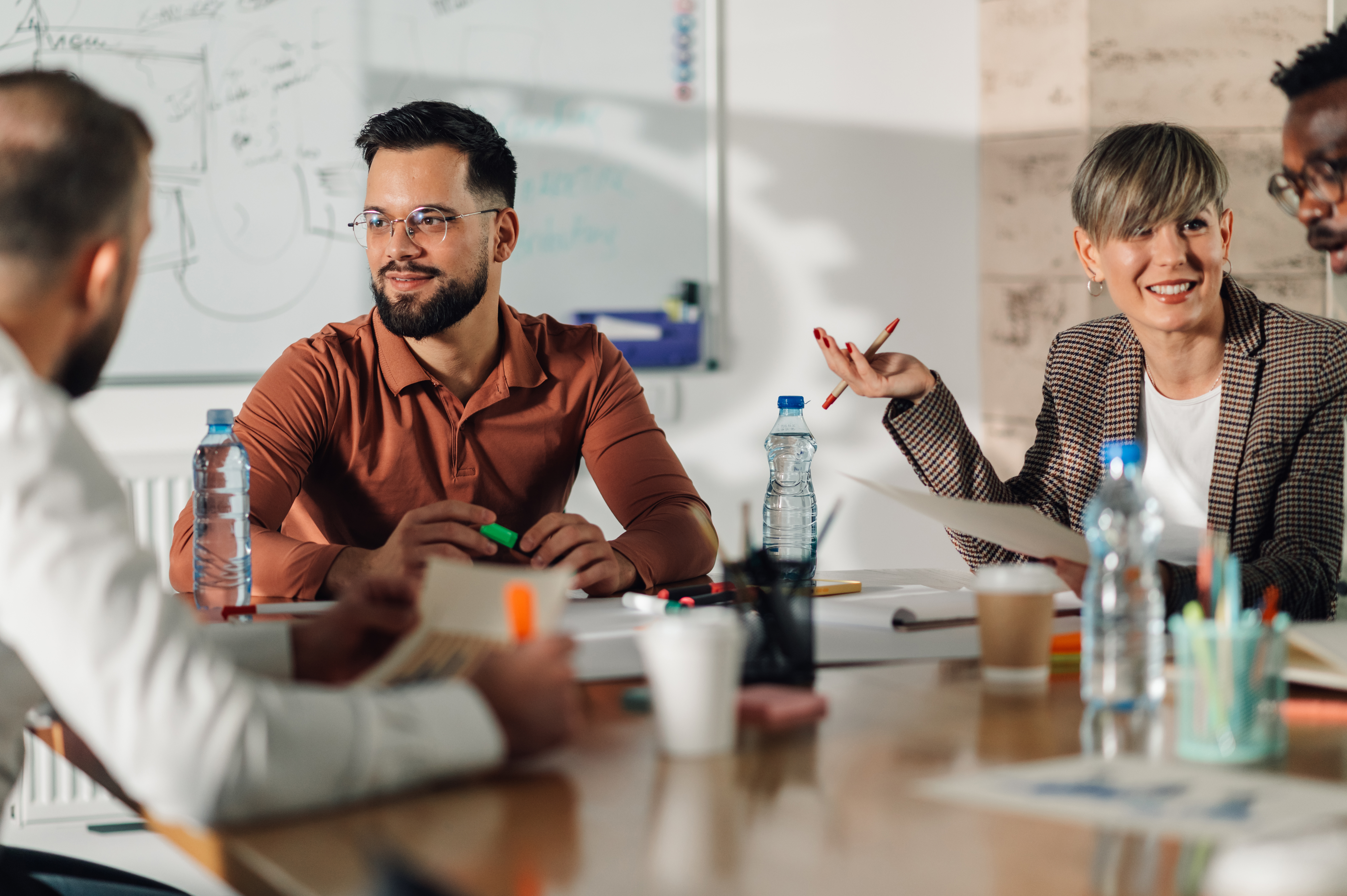 Business people collaborating during hiring meeting